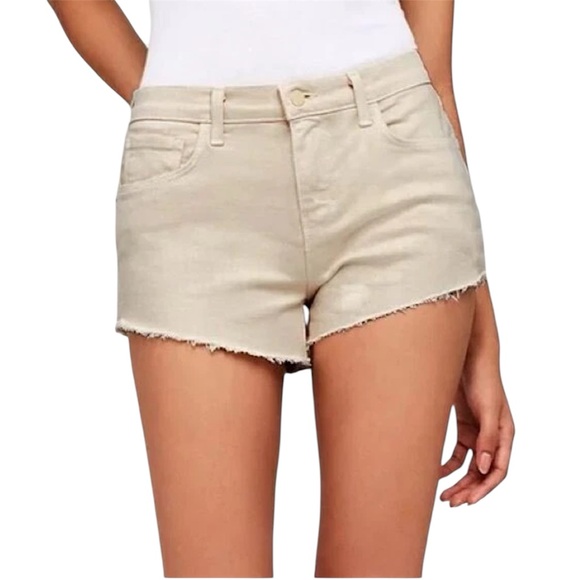 L'AGENCE Pants - NWT L’AGENCE Audrey Mid-Rise Raw Hem Cut-Off Shorts Size 31 Biscuit Neutral